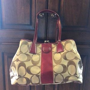 Coach Medium Tan and Red Tote